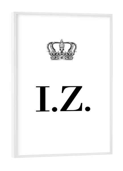 Poster mit weißem Rahmen "King IZ" artboxONE - Schwarzweiß,Buchstaben