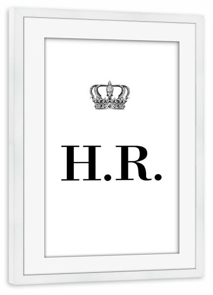 Poster mit Rahmen weiß "King HR" artboxONE - Schwarzweiß,Buchstaben