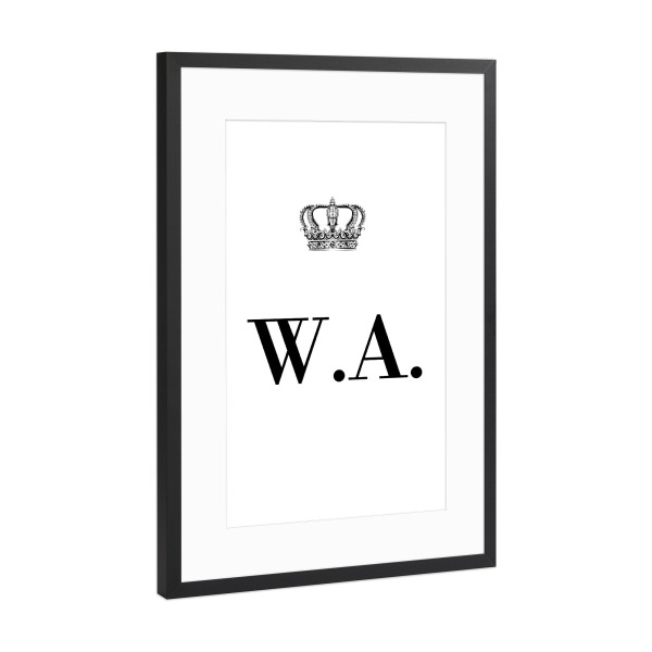 Poster mit Rahmen Schwarz (Metallic) "King WA" artboxONE - Schwarzweiß,Buchstaben