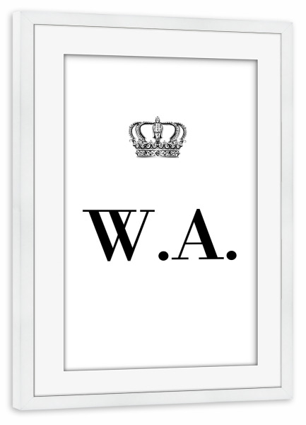 Poster mit Rahmen weiß "King WA" artboxONE - Schwarzweiß,Buchstaben