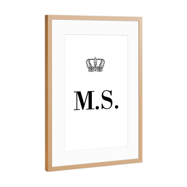 Poster mit Rahmen Kupfer "King MS" artboxONE - Schwarzweiß,Buchstaben