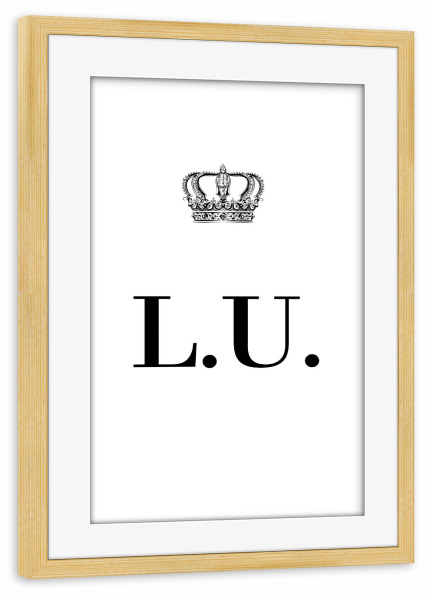 Poster mit Rahmen kiefer "King LU" artboxONE - Schwarzweiß,Buchstaben