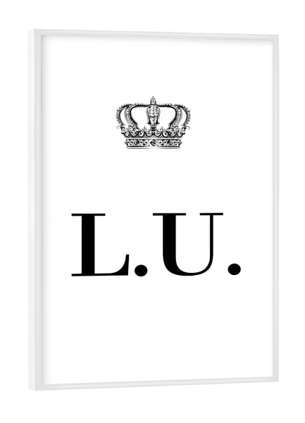 Poster mit weißem Rahmen "King LU" artboxONE - Schwarzweiß,Buchstaben