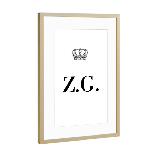 Poster mit Rahmen Gold "King ZG" artboxONE - Schwarzweiß,Buchstaben