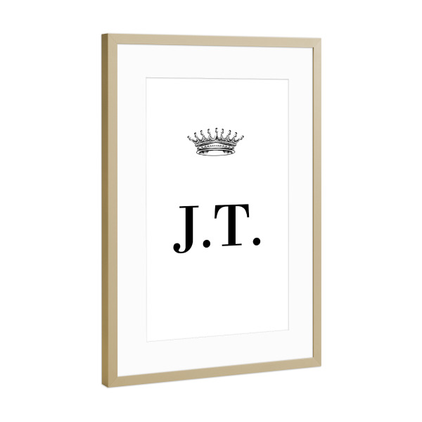 Poster mit Rahmen Gold "Queen JT" artboxONE - Schwarzweiß,Buchstaben
