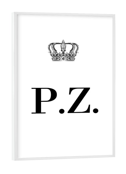 Poster mit weißem Rahmen "King PZ" artboxONE - Schwarzweiß,Buchstaben