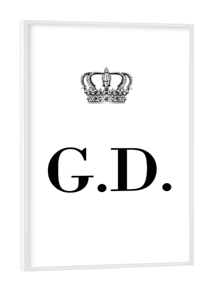 Poster mit weißem Rahmen "King GD" artboxONE - Schwarzweiß,Buchstaben