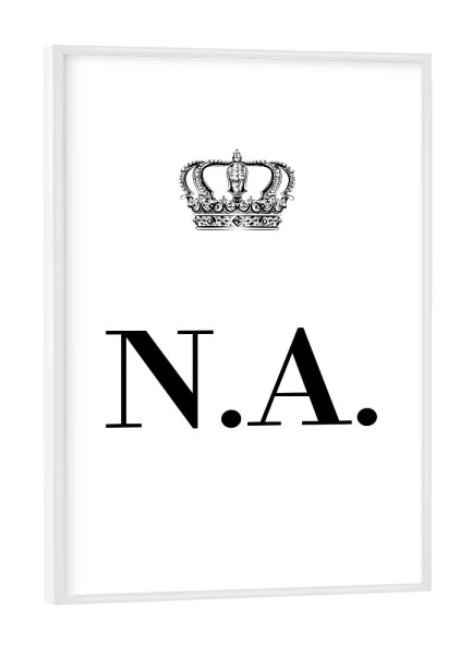 Poster mit weißem Rahmen "King NA" artboxONE - Schwarzweiß,Buchstaben
