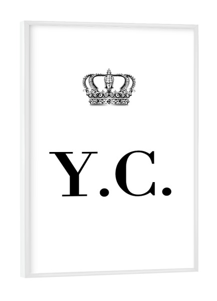 Poster mit weißem Rahmen "King YC" artboxONE - Schwarzweiß,Buchstaben