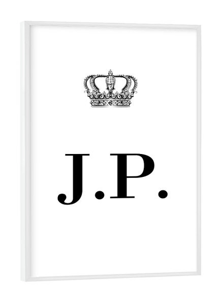 Poster mit weißem Rahmen "King JP" artboxONE - Schwarzweiß,Buchstaben