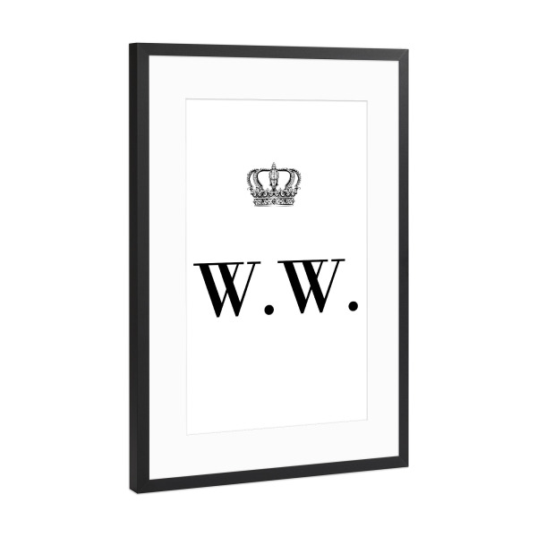 Poster mit Rahmen Schwarz (Metallic) "King WW" artboxONE - Schwarzweiß,Buchstaben