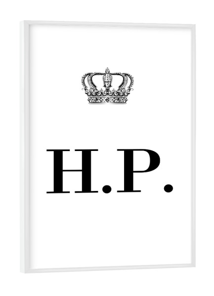 Poster mit weißem Rahmen "King HP" artboxONE - Schwarzweiß,Buchstaben