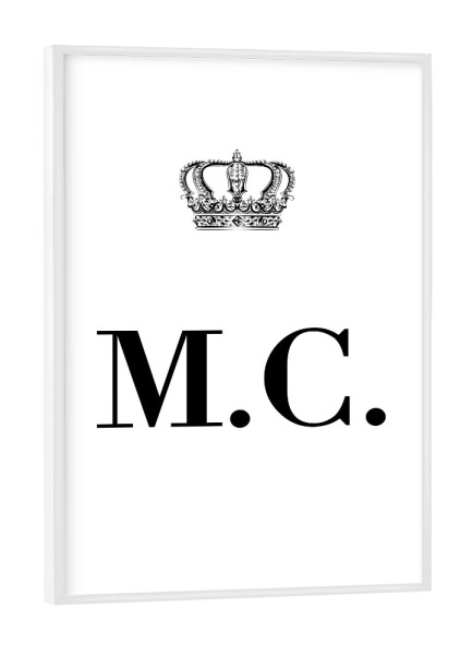Poster mit weißem Rahmen "King MC" artboxONE - Schwarzweiß,Buchstaben