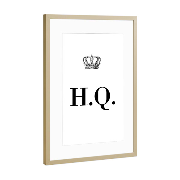 Poster mit Rahmen Gold "King HQ" artboxONE - Schwarzweiß,Buchstaben