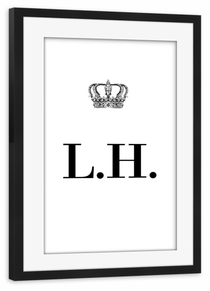 Poster mit Rahmen schwarz "King LH" artboxONE - Schwarzweiß,Buchstaben