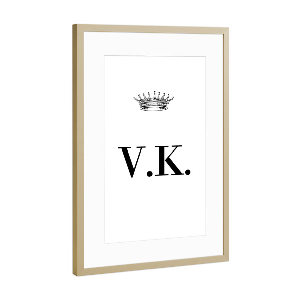 Poster mit Rahmen Gold "Queen VK" artboxONE - Schwarzweiß,Buchstaben