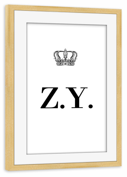 Poster mit Rahmen kiefer "King ZY" artboxONE - Schwarzweiß,Buchstaben