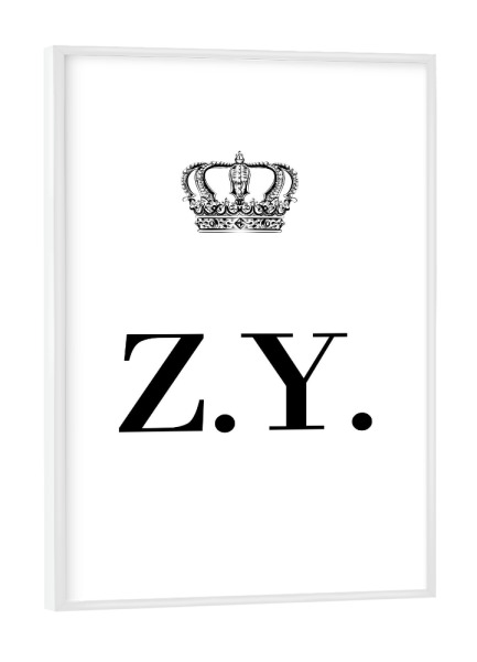 Poster mit weißem Rahmen "King ZY" artboxONE - Schwarzweiß,Buchstaben