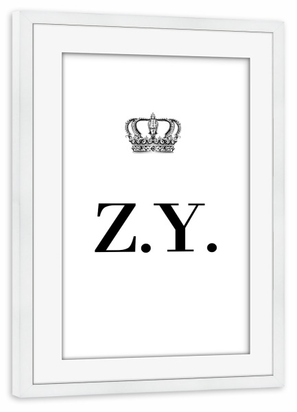 Poster mit Rahmen weiß "King ZY" artboxONE - Schwarzweiß,Buchstaben