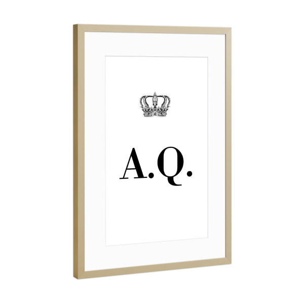 Poster mit Rahmen Gold "King AQ" artboxONE - Schwarzweiß,Buchstaben