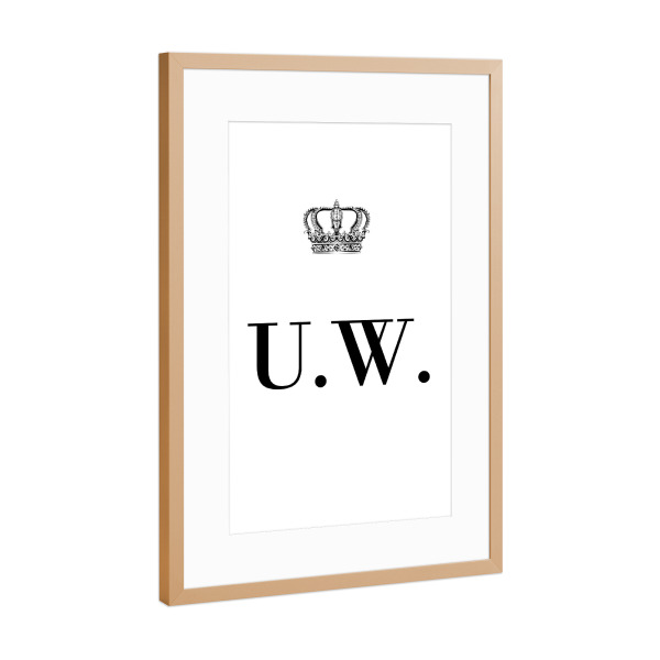 Poster mit Rahmen Kupfer "King UW" artboxONE - Schwarzweiß,Buchstaben