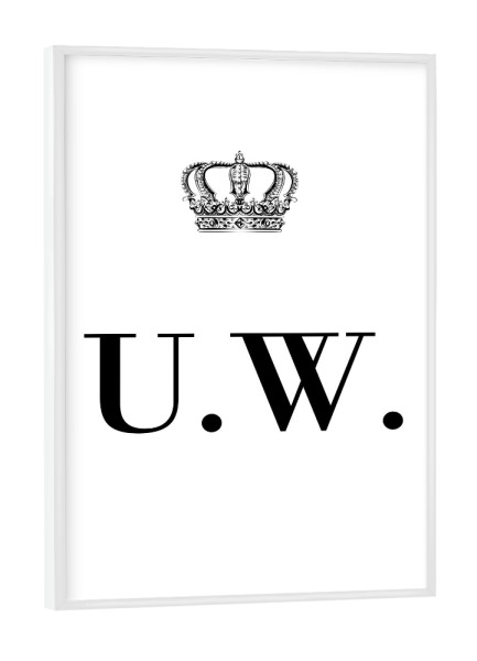 Poster mit weißem Rahmen "King UW" artboxONE - Schwarzweiß,Buchstaben