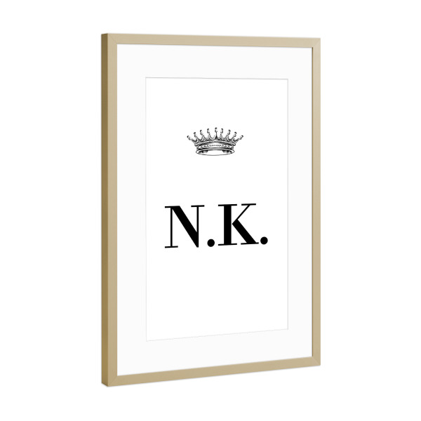 Poster mit Rahmen Gold "Queen NK" artboxONE - Schwarzweiß,Buchstaben