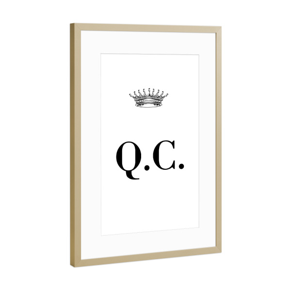 Poster mit Rahmen Gold "Queen QC" artboxONE - Schwarzweiß,Buchstaben