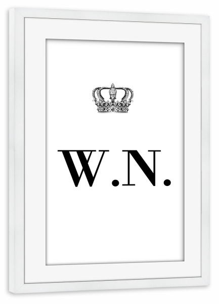 Poster mit Rahmen weiß "King WN" artboxONE - Schwarzweiß,Buchstaben