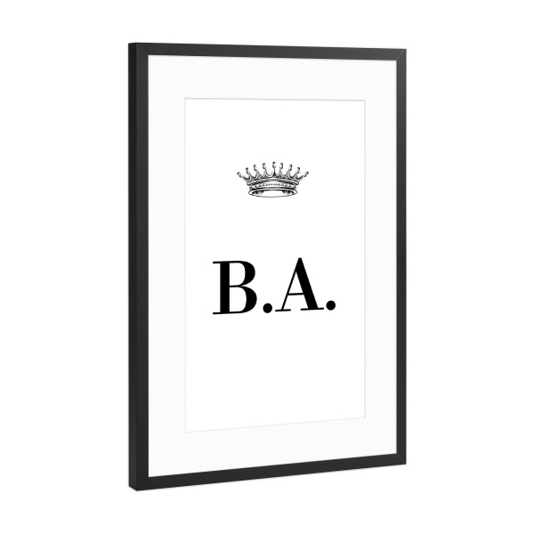 Poster mit Rahmen Schwarz (Metallic) "Queen BA" artboxONE - Schwarzweiß,Buchstaben