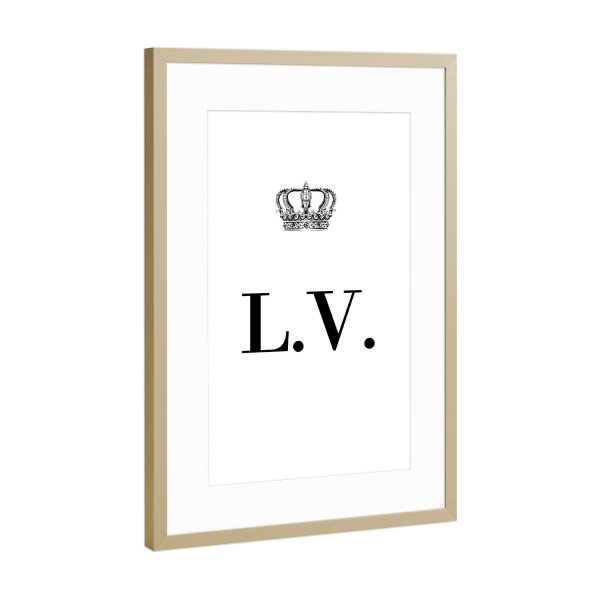 Poster mit Rahmen Gold "King LV" artboxONE - Schwarzweiß,Buchstaben