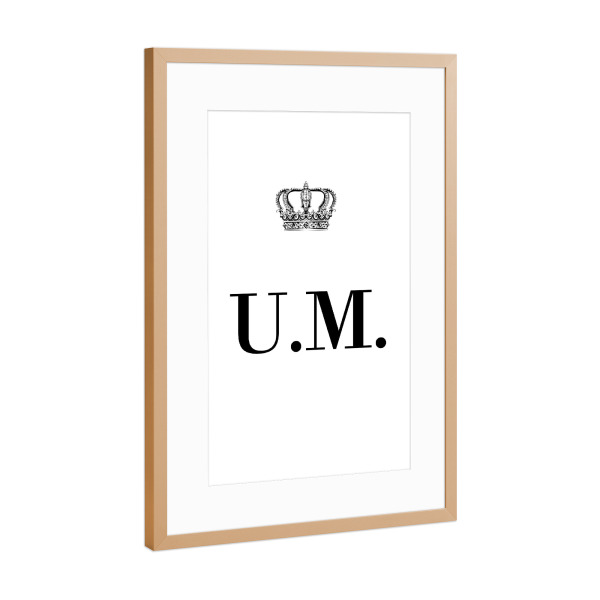 Poster mit Rahmen Kupfer "King UM" artboxONE - Schwarzweiß,Buchstaben