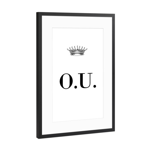 Poster mit Rahmen Schwarz (Metallic) "Queen OU" artboxONE - Schwarzweiß,Buchstaben