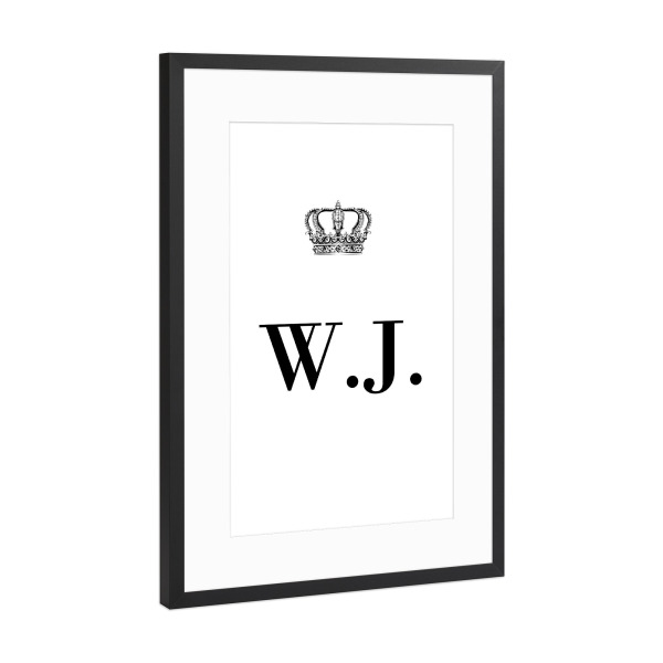 Poster mit Rahmen Schwarz (Metallic) "King WJ" artboxONE - Schwarzweiß,Buchstaben