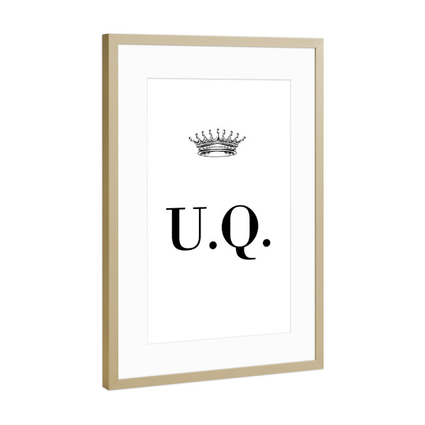 Poster mit Rahmen Gold "Queen UQ" artboxONE - Schwarzweiß,Buchstaben