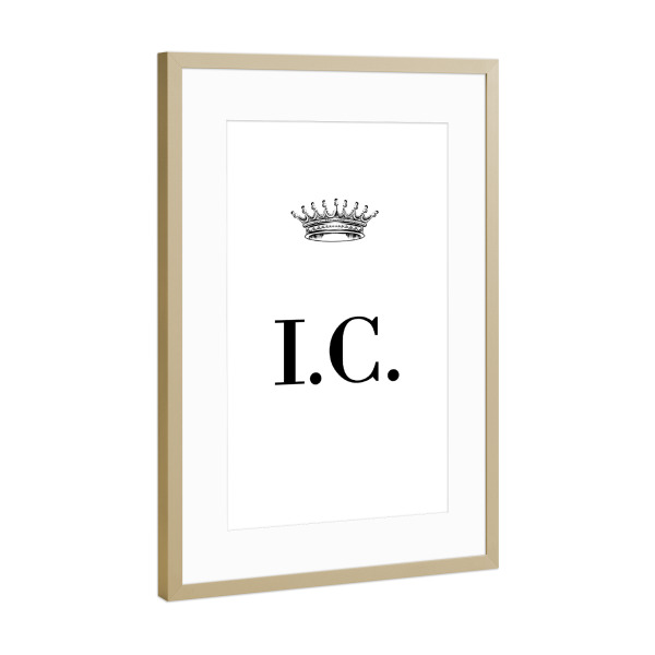 Poster mit Rahmen Gold "Queen IC" artboxONE - Schwarzweiß,Buchstaben