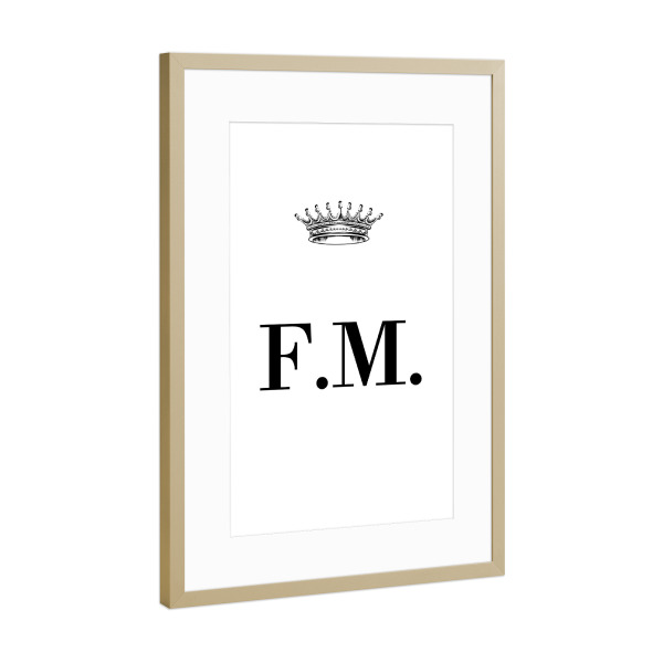 Poster mit Rahmen Gold "Queen FM" artboxONE - Schwarzweiß,Buchstaben