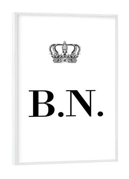 Poster mit weißem Rahmen "King BN" artboxONE - Schwarzweiß,Buchstaben