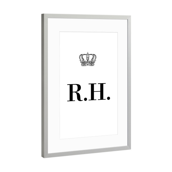 Poster mit Rahmen Silber "King RH" artboxONE - Schwarzweiß,Buchstaben