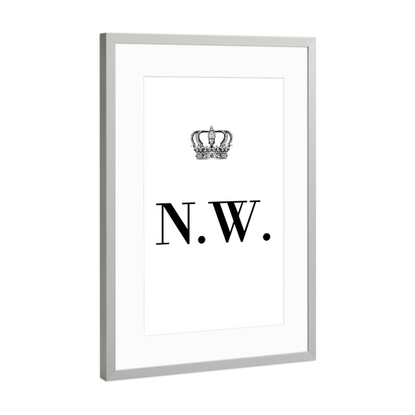 Poster mit Rahmen Silber "King NW" artboxONE - Schwarzweiß,Buchstaben