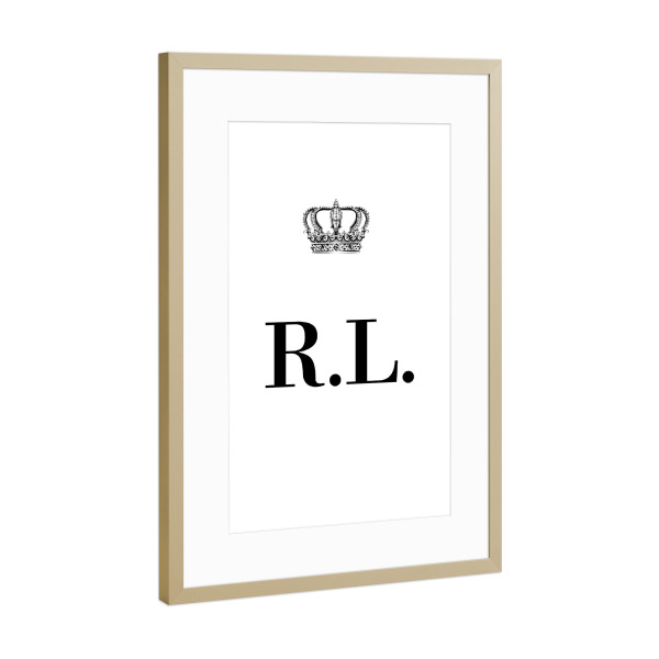 Poster mit Rahmen Gold "King RL" artboxONE - Schwarzweiß,Buchstaben