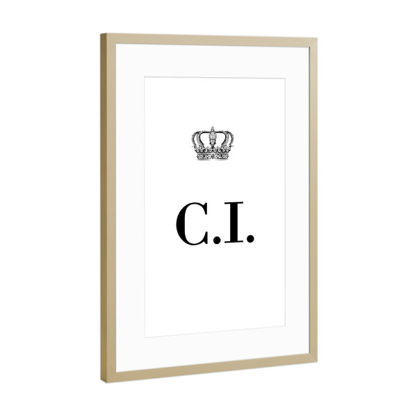 Poster mit Rahmen Gold "King CI" artboxONE - Schwarzweiß,Buchstaben