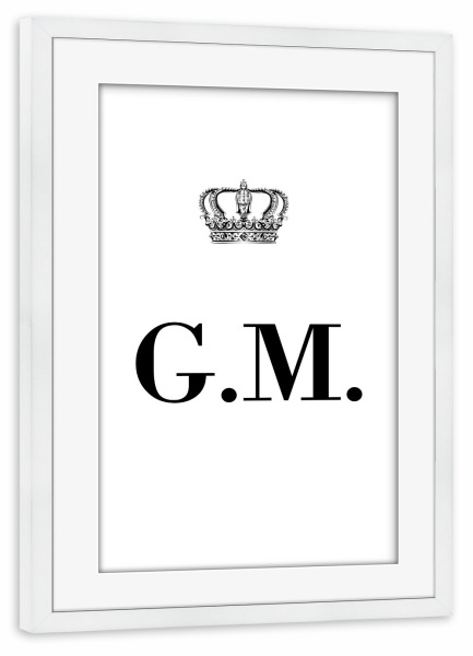 Poster mit Rahmen weiß "King GM" artboxONE - Schwarzweiß,Buchstaben