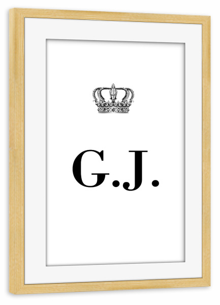Poster mit Rahmen kiefer "King GJ" artboxONE - Schwarzweiß,Buchstaben