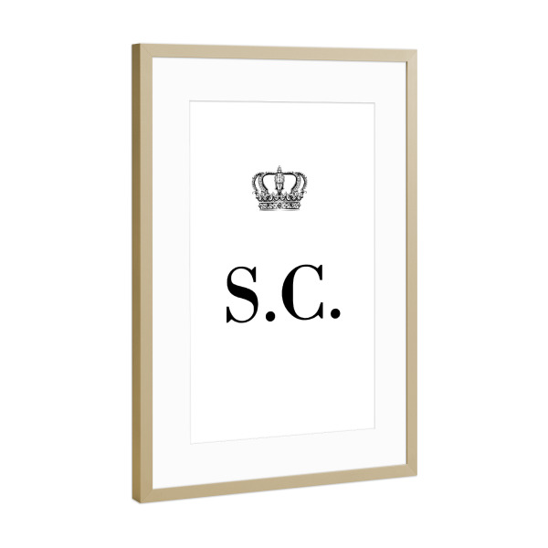 Poster mit Rahmen Gold "King SC" artboxONE - Schwarzweiß,Buchstaben
