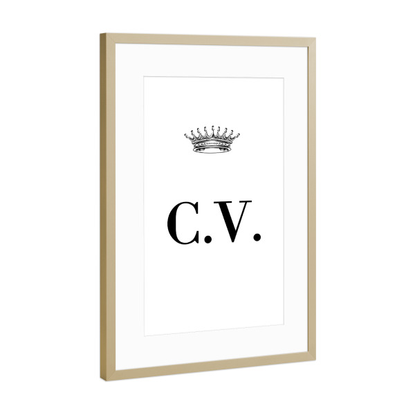 Poster mit Rahmen Gold "Queen CV" artboxONE - Schwarzweiß,Buchstaben
