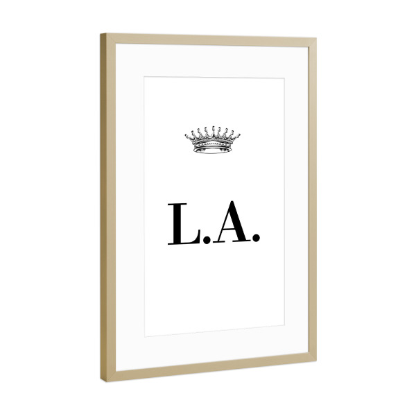 Poster mit Rahmen Gold "Queen LA" artboxONE - Schwarzweiß,Buchstaben