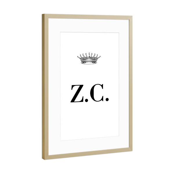 Poster mit Rahmen Gold "Queen ZC" artboxONE - Schwarzweiß,Buchstaben