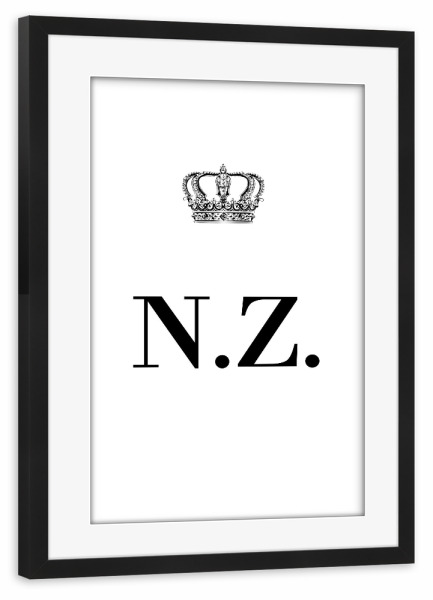 Poster mit Rahmen schwarz "King NZ" artboxONE - Schwarzweiß,Buchstaben