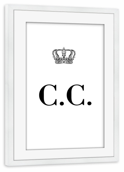 Poster mit Rahmen weiß "King CC" artboxONE - Schwarzweiß,Buchstaben
